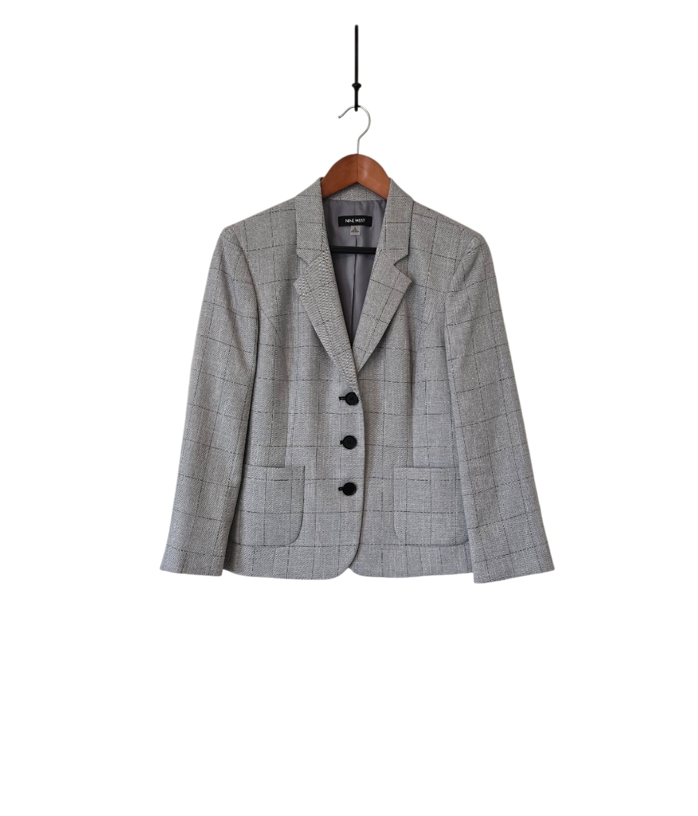 Nine West Gray Plaid Tailored Blazer - Womens 8